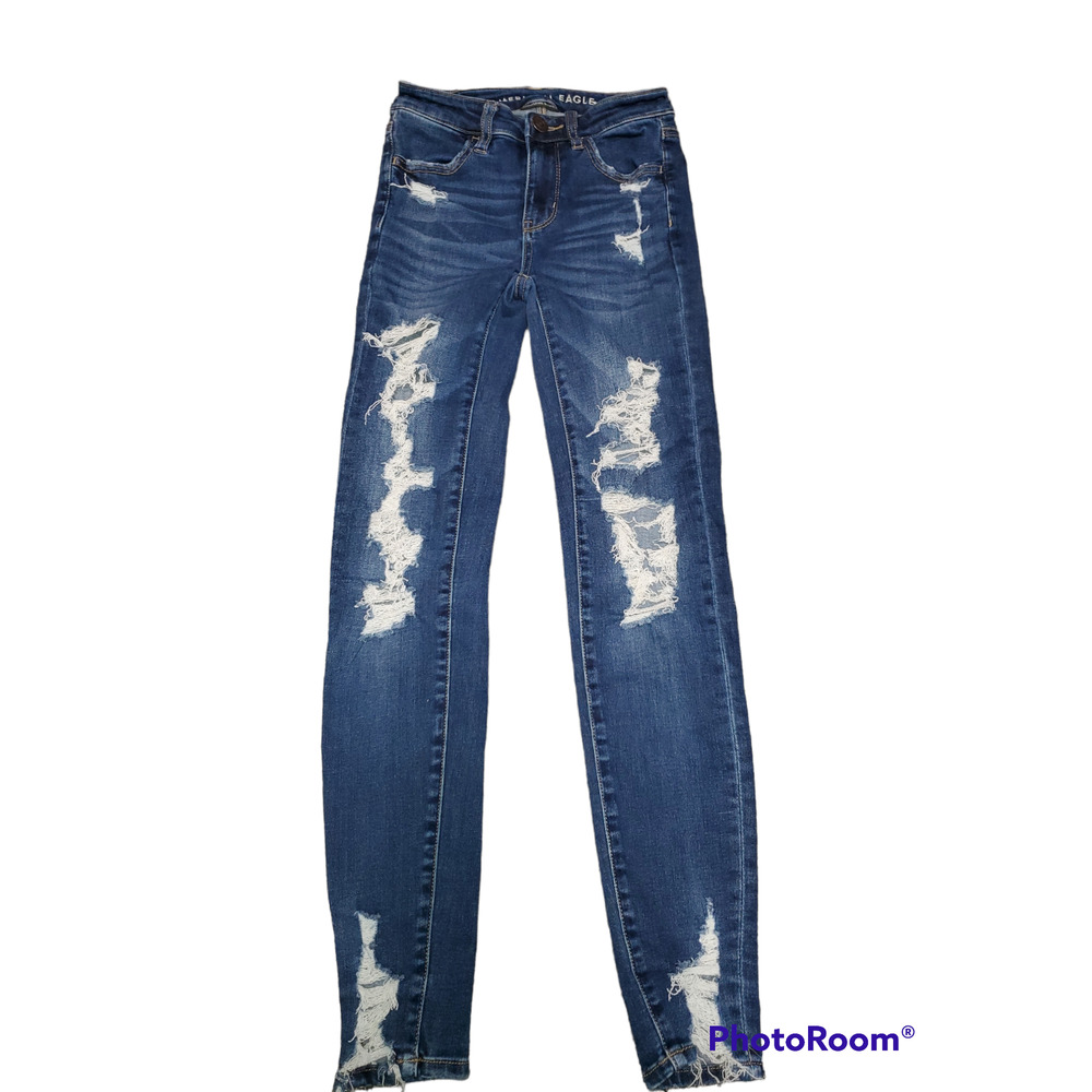 American Eagle 00R Hi Rise Jegging med dark wash distressed destroyed